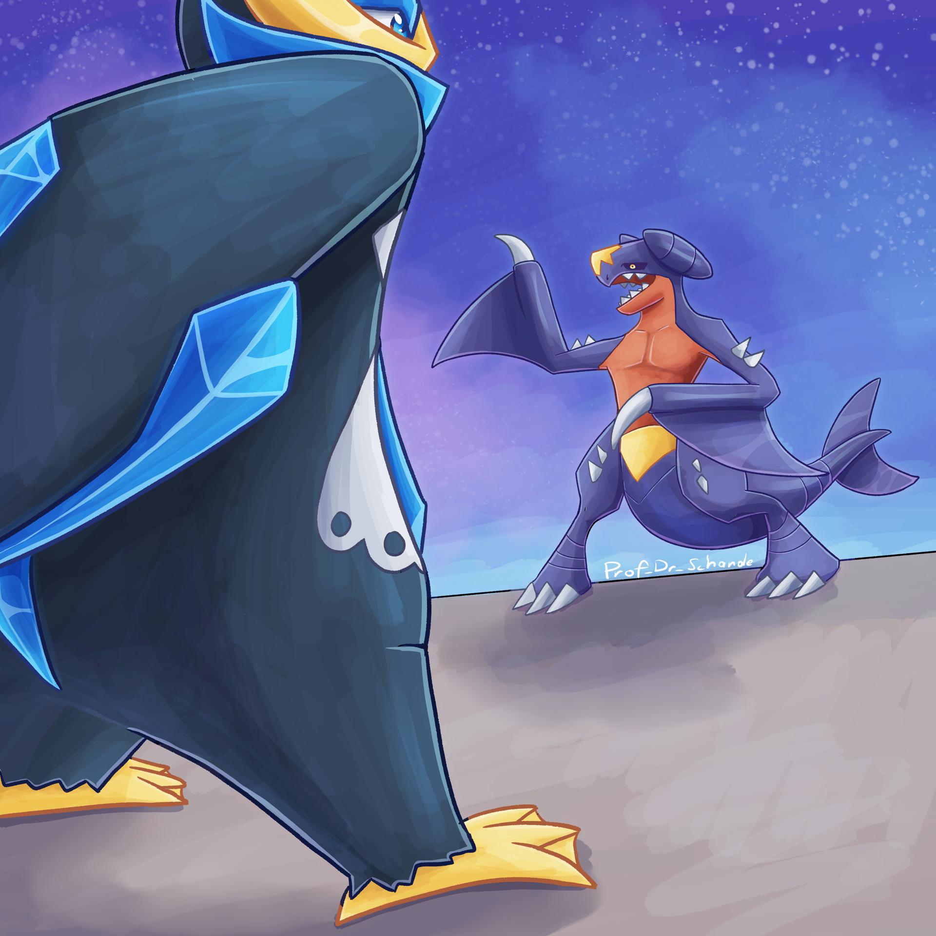 Artwork inspired by the Champion Battle of games Pokemon Brilliant Diamond and Shining Pearl
