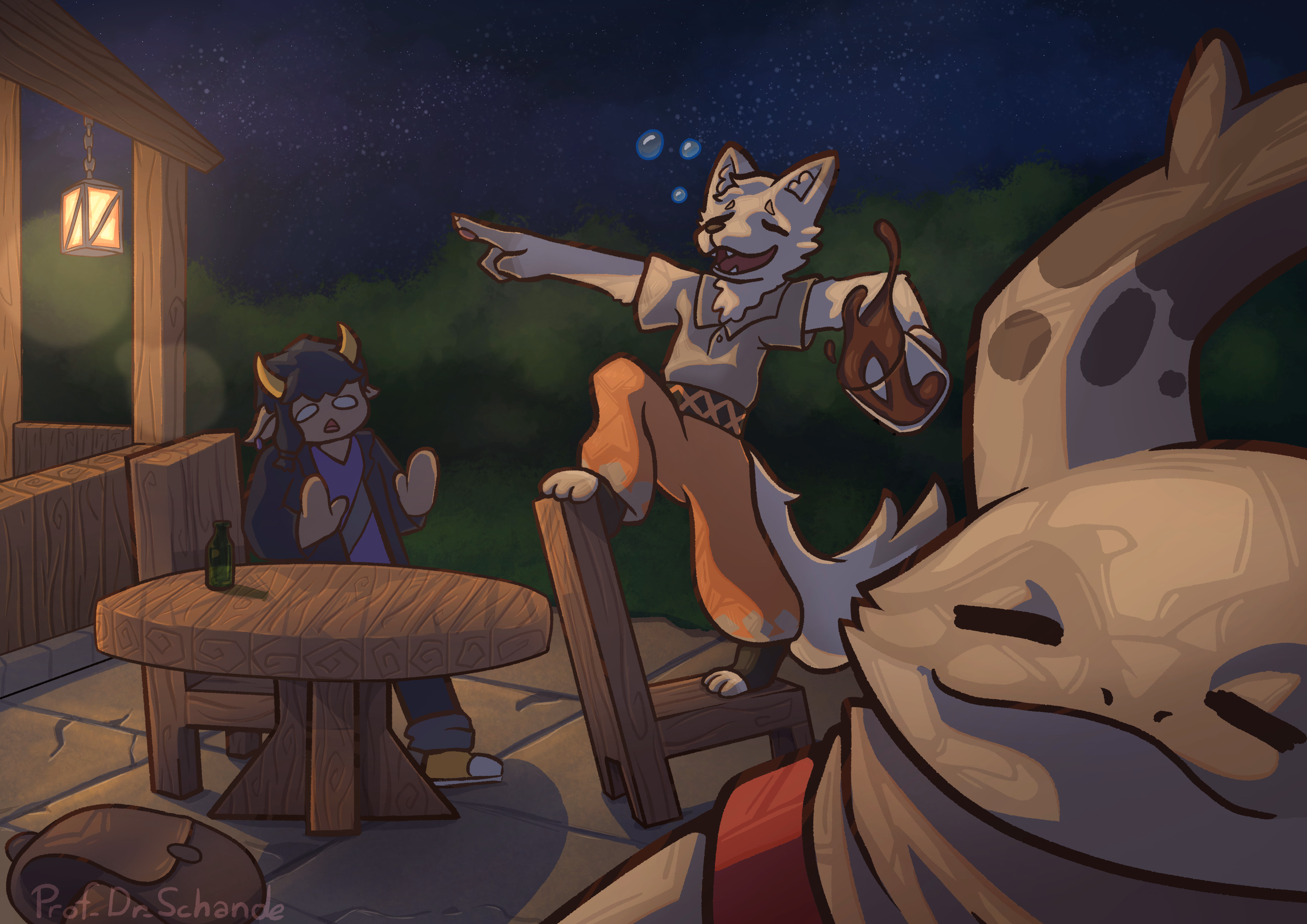artwork of my self-insert and 2 original characters, as stand in for my friends