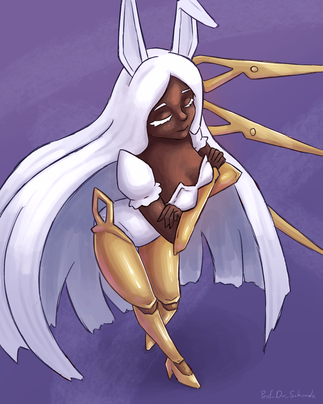 a humanoid Version of the Character Grand Mother Silk from the game HollowKnight Silksolng