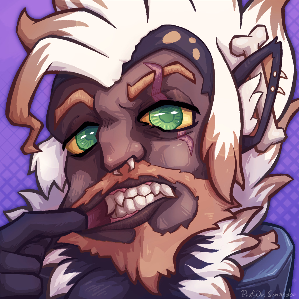 One of my Pieces of 2025's Artfight, featuring the character Mane making a grimace owned by artist SpaceDogsFursuits