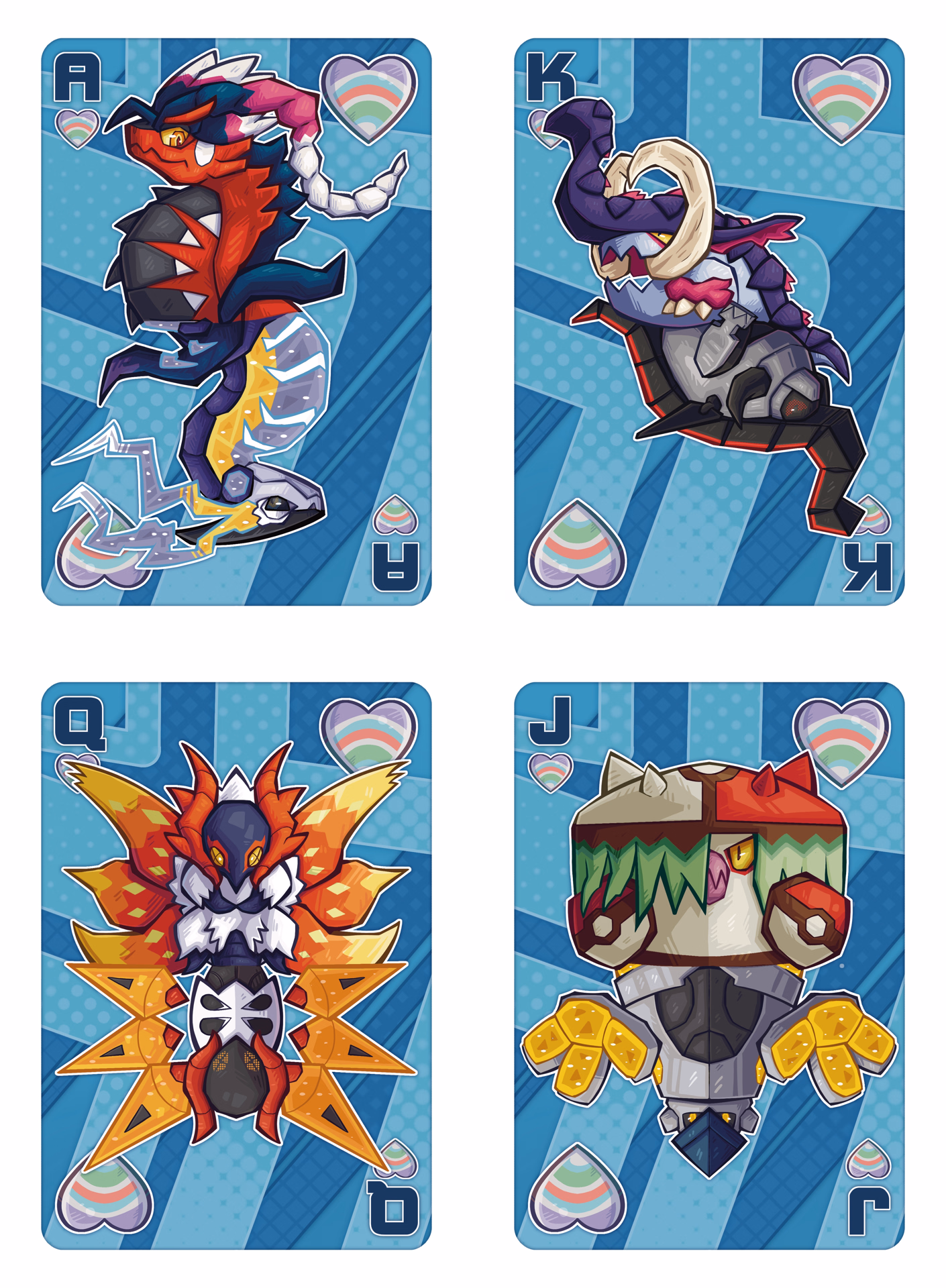 Custom Pokemon Themed Poker Deck, the Hearts Suite